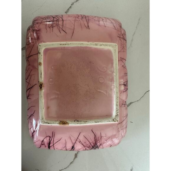 Vintage Pink Rectangular Bowl with Deep Purple Veining – Mid-Century Art Pottery - Picture 5 of 6